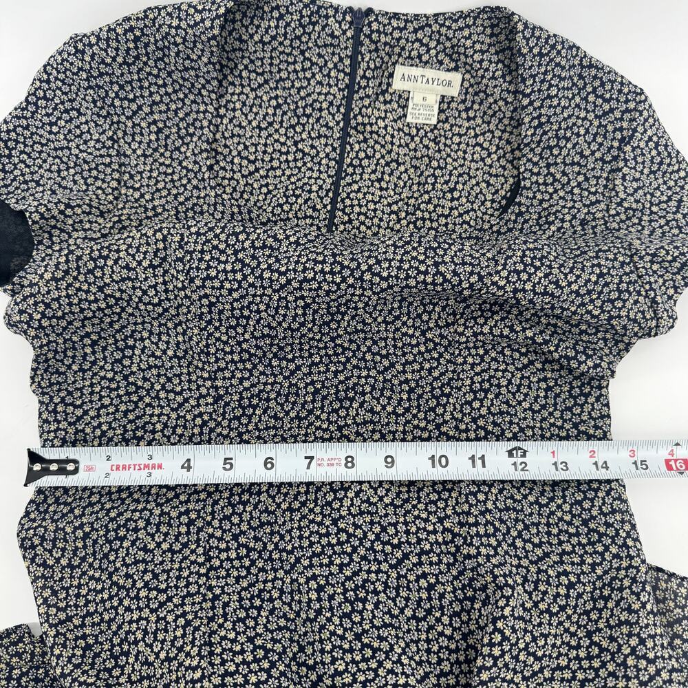 VTG 90s Ann Taylor Ditsy Floral Mini Sundress Size 6 Daisy Navy Cap Sleeve - Picture 7 of 7